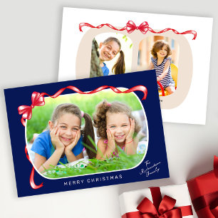 Whimsique Red Bow Ribbon 3 Foton Jul Julkort