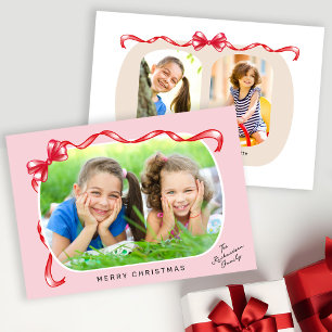 Whimsique Red Bow Ribbon 3 Foton Jul Julkort
