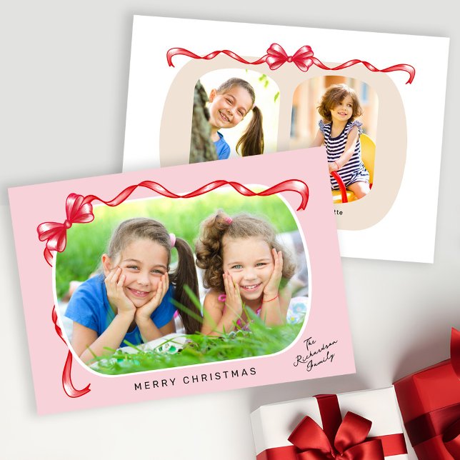 Whimsique Red Bow Ribbon 3 Foton Jul Julkort (Skapare uppladdad)