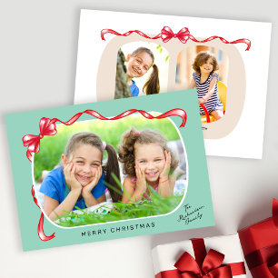 Whimsique Red Bow Ribbon 3 Foton Jul Julkort