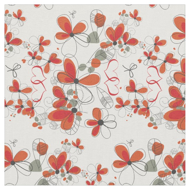 Whimsique Red Flowers and Hearts Tyg (Närbild)