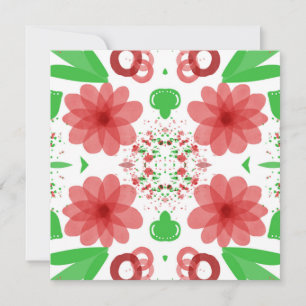 Whimsique Red Flowers Grönt Lämnar på White Art Ar Kort