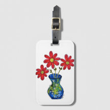 Whimsique Red Flowers in Blue Vas