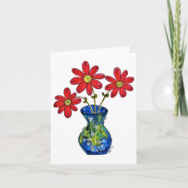Whimsique Red Flowers in Blue Vas Kort