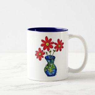 Whimsique Red Flowers in Blue Vas Två-Tonad Mugg