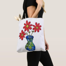 Whimsique Red Flowers in Blue Vas