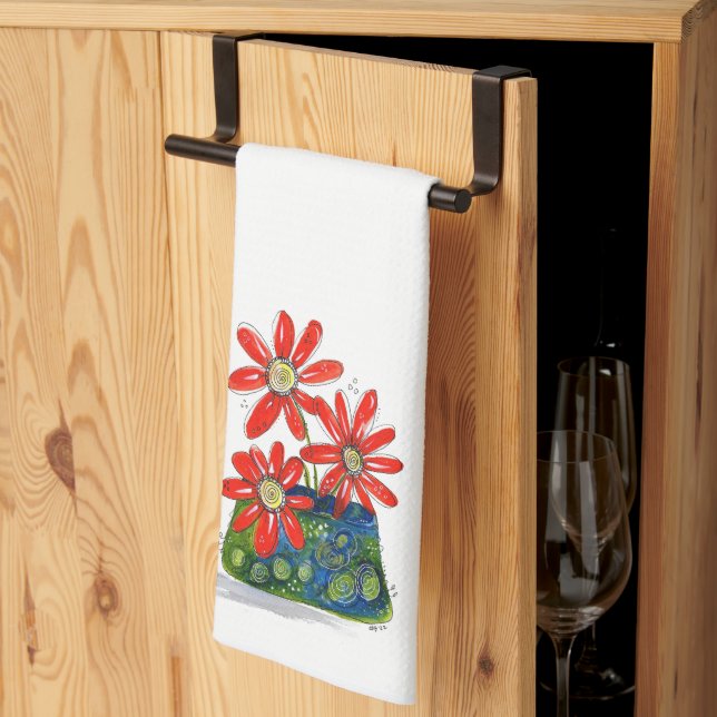 Whimsique Red Flowers Kökshandduk (Thirds Fold)