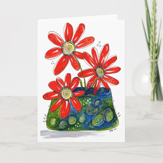 Whimsique Red Flowers Kort (Framsida)