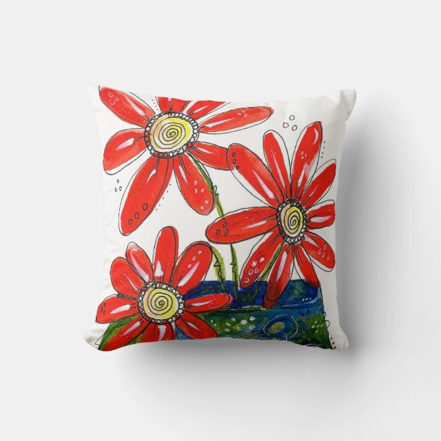 Whimsique Red Flowers Kudde (Framsida)