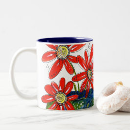 Whimsique Red Flowers Två-Tonad Mugg