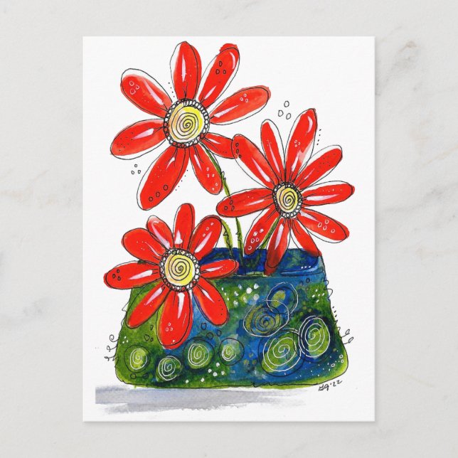 Whimsique Red Flowers Vykort (Framsida)