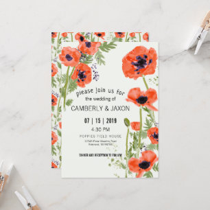 Whimsique Red Orange Poppies Watercolor Bröllop Inbjudningar