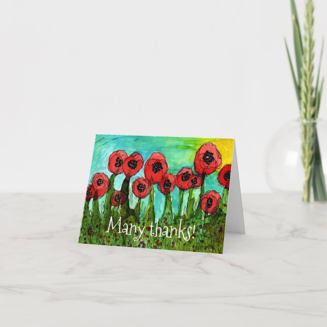 Whimsique Red Poppies Tack Greeting Card Kort (Framsida)