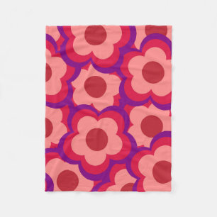 Whimsique Red & Rosa Blommigt Retro, fet Preppy Fleecefilt