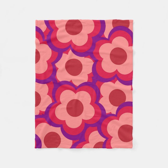 Whimsique Red & Rosa Blommigt Retro, fet Preppy Fleecefilt (Framsidan)