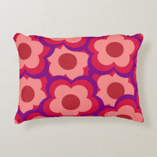 Whimsique Red & Rosa Blommigt Retro, fet Preppy Prydnadskudde