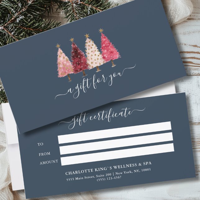 Whimsique Red Rosa Navy Blue Gift Certificate (Custom Whimsical Red Pink Navy Blue Business Salon Gift Certificate)