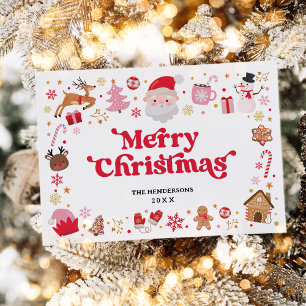 Whimsique Red Rosa Santa God jul Julkort