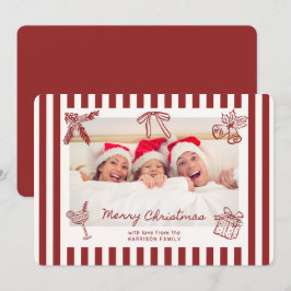 Whimsique Red Stripe Family Photo jul Card Inbjudningar
