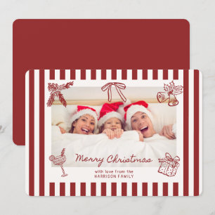 Whimsique Red Stripe Family Photo jul Card Inbjudningar