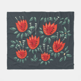 Whimsique Red Tulips Blommigt Art - Abstrakt Vår Fleecefilt