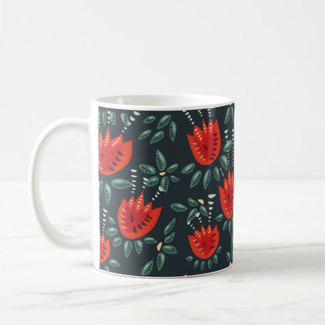 Whimsique Red Tulips Blommigt Art - Abstrakt Vår Kaffemugg (Vänster)