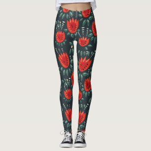 Whimsique Red Tulips Blommigt Art - Abstrakt Vår Leggings