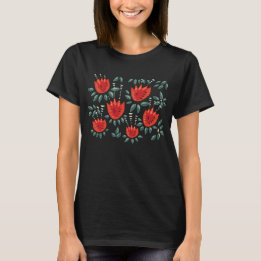 Whimsique Red Tulips Blommigt Art - Abstrakt Vår T-shirt