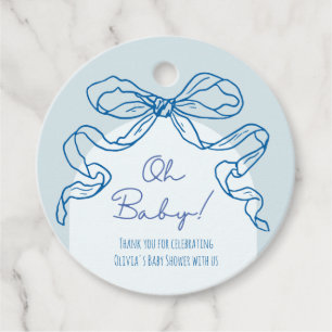 Whimsique Retro Blue Hand plockade Bow Baby Shower Gåvor Etiketter