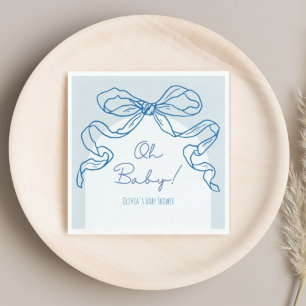 Whimsique Retro Blue Hand plockade Bow Baby Shower Pappersservett