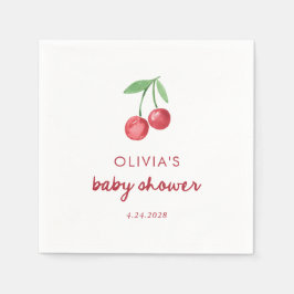 Whimsique Retro Cherries | Red Script Baby Shower Pappersservett