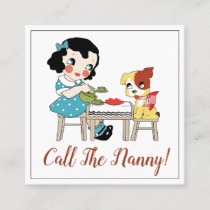 Whimsique Retro Child and Hund Tea Party Nanny Fyrkantigt Visitkort
