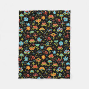 Whimsique Retro Flowers and Birds Fleecefilt