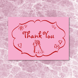 Whimsique Retro Hand plockade Rosa Red Bröllop Tack Kort