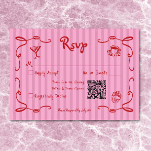 Whimsique Retro Hand plockade Rosa Red Rand Bröllo OSA Kort