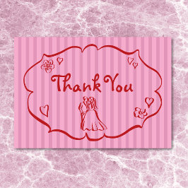 Whimsique Retro Hand plockade Rosa Red Rand Bröllo Tack Kort