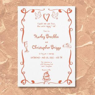 Whimsique Retro Hand plockade Sunset Orange Bröllo Inbjudningar