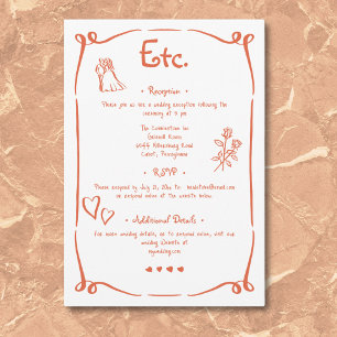 Whimsique Retro Hand plockade Sunset Orange Bröllo Tilläggskort