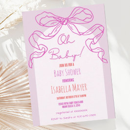 Whimsique Retro Rosa Hand plockade Bow Baby Shower Inbjudningar
