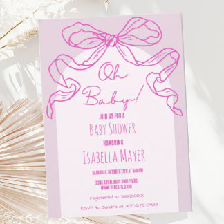 Whimsique Retro Rosa Hand plockade Bow Baby Shower Inbjudningar