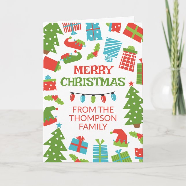 Whimsique Retro Träd ger fotoutfoto God jul Kort (Framsida)