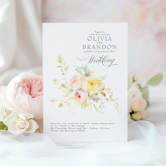 Whimsique Romantic Summer Pastels Blommigt Bröllop Inbjudningar (Romantic Floral Wedding Invitation)
