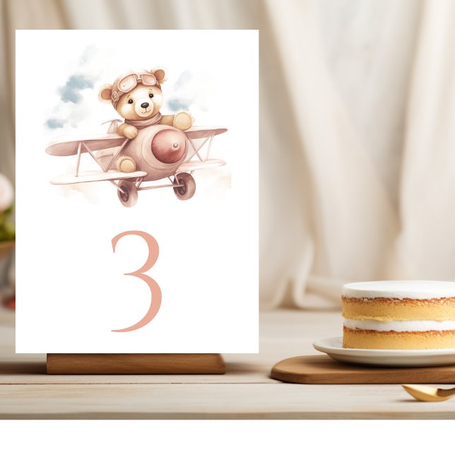 Whimsique Rosa Airplane Äventyr Baby Shower Bordsnummer (Skapare uppladdad)