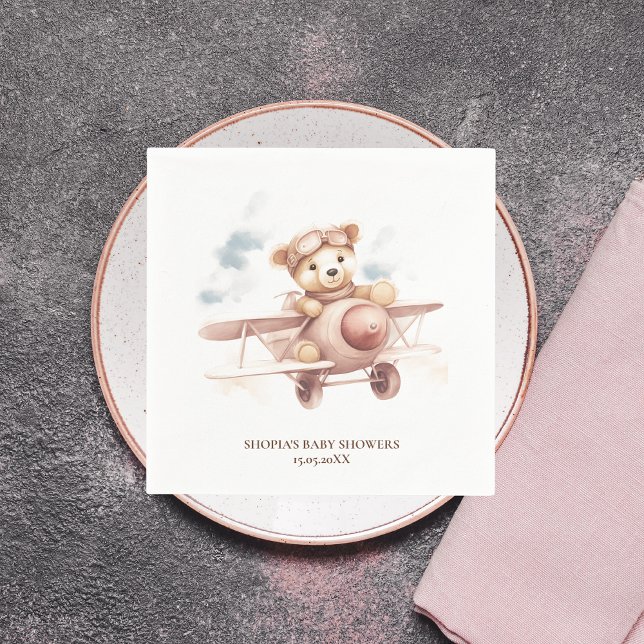 Whimsique Rosa Airplane Äventyr Baby Shower Pappersservett (Skapare uppladdad)