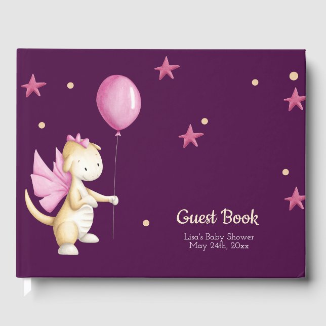 Whimsique Rosa Baby Dragon Girl Baby Shower Gästböcker (Framsida)