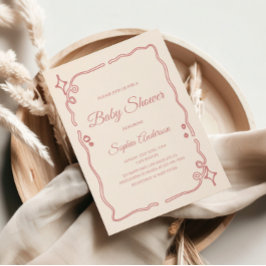 Whimsique Rosa Baby Shower med Gnistra Gräns Inbjudningar