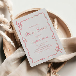 Whimsique Rosa Baby Shower med Gnistra Gräns Inbjudningar