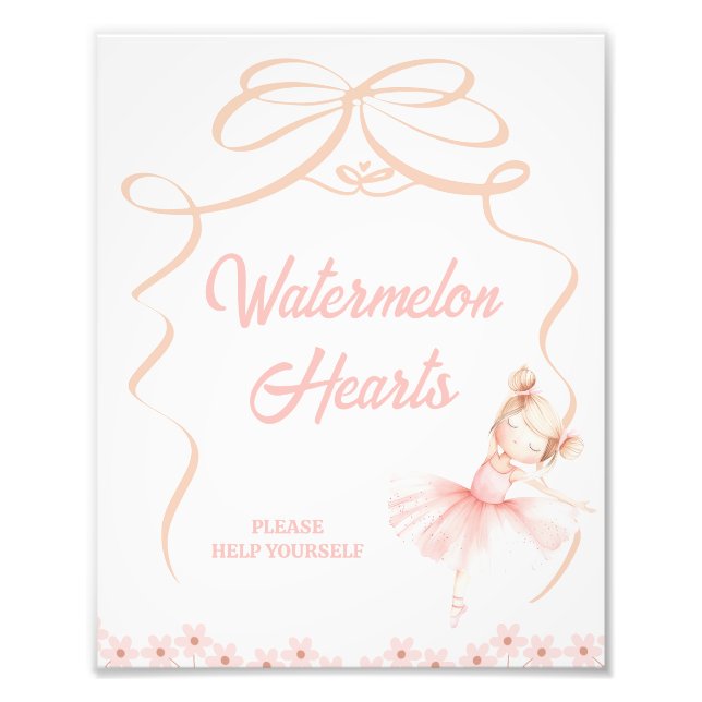 Whimsique Rosa Ballerina Födelsedagsfest Sign Fototryck (Framsidan)