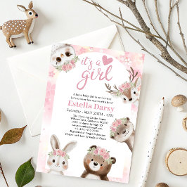 Whimsique Rosa blommigt Woodland Girl Baby Shower Inbjudningar