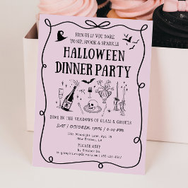 Whimsique Rosa Boos & Bows Halloween Middag Party Inbjudningar